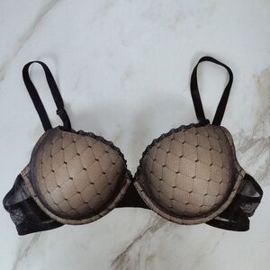 EUC Maidenform Self Expressions Black Dot Diamond Mesh Lace Push Up Bra, 38C